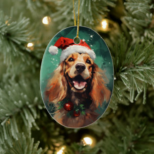 Cocker Spaniel Christmas brush painting artwork Ceramic Ornament