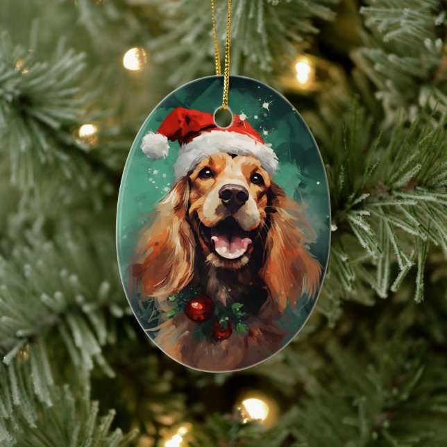 Cocker Spaniel Christmas brush painting artwork Ceramic Ornament (Tree)
