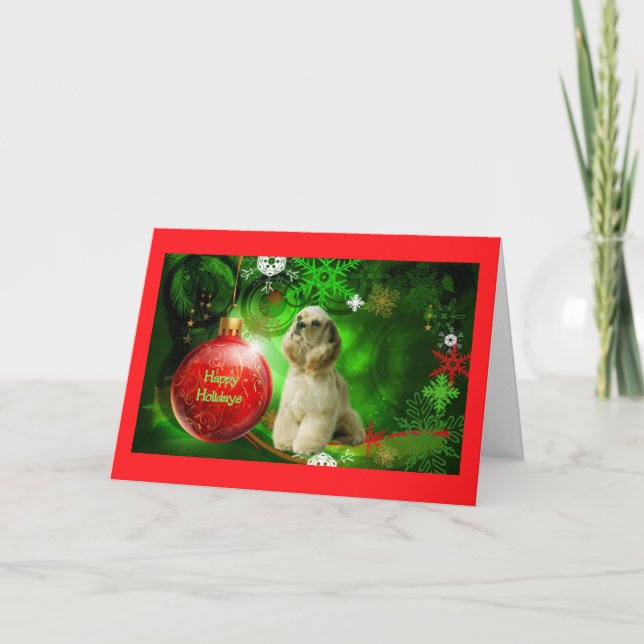 Cocker Spaniel Christmas Card Red BallGreen2 (Front)
