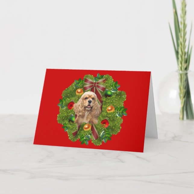 Cocker Spaniel Christmas Card Wreath (Front)