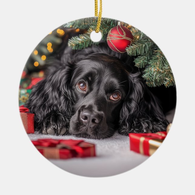 Cocker Spaniel Christmas Ceramic Ornament (Front)