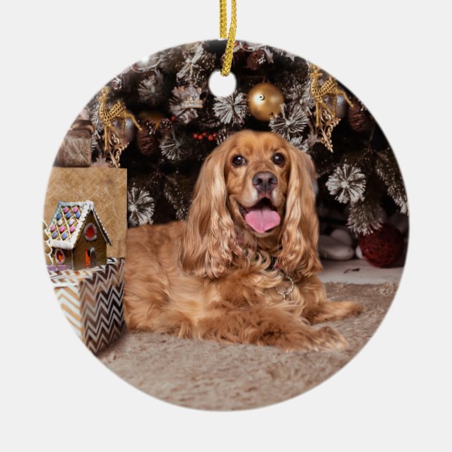 Cocker Spaniel Christmas Ceramic Ornament (Front)