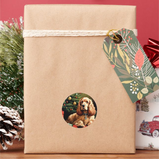 Cocker Spaniel Christmas Classic Round Sticker (Holiday)