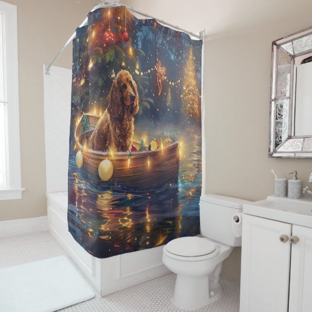 Cocker Spaniel Christmas Festive Voyage Shower Curtain (In Situ)