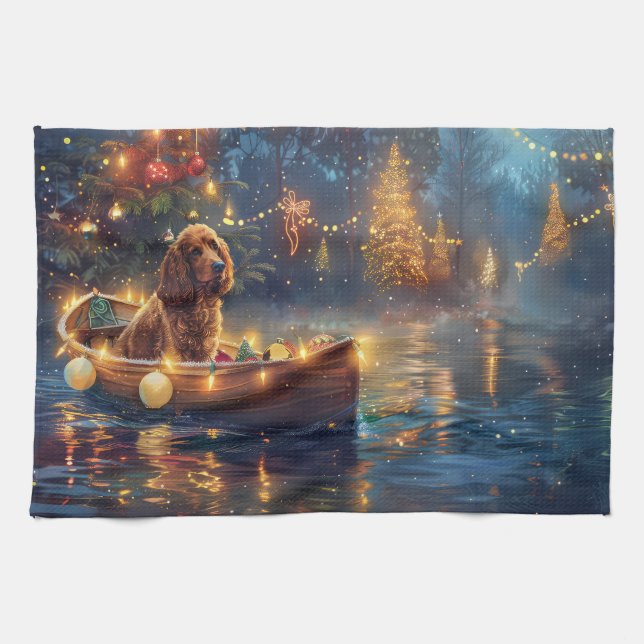 Cocker Spaniel Christmas Festive Voyage Tea Towel (Horizontal)