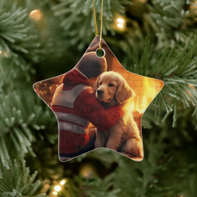 Cocker Spaniel Christmas Ornament, Fireman Pet  Ceramic Ornament (Tree)