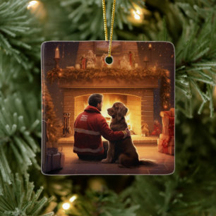 Cocker Spaniel Christmas Ornament, Fireman Pet Ceramic Ornament