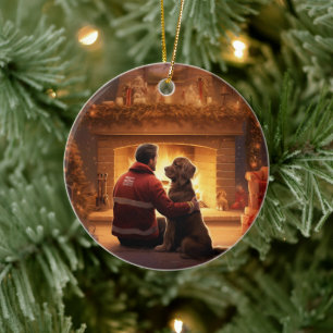 Cocker Spaniel Christmas Ornament, Fireman Pet Ceramic Ornament