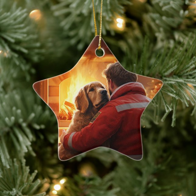 Cocker Spaniel Christmas Ornament, Fireman Pet  Ceramic Ornament (Tree)