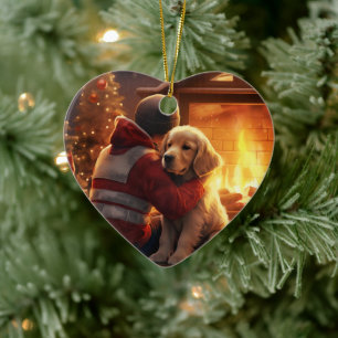 Cocker Spaniel Christmas Ornament, Fireman Pet Ceramic Ornament
