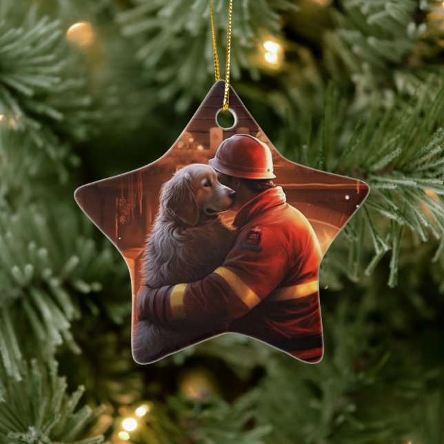 Cocker Spaniel Christmas Ornament, Fireman Pet  Ceramic Ornament (Tree)