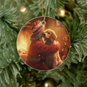 Cocker Spaniel Christmas Ornament, Fireman Pet  Ceramic Ornament