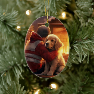 Cocker Spaniel Christmas Ornament, Fireman Pet Ceramic Ornament