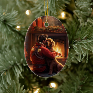 Cocker Spaniel Christmas Ornament, Fireman Pet Ceramic Ornament