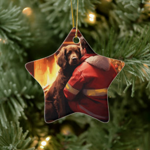 Cocker Spaniel Christmas Ornament, Fireman Pet  Ceramic Ornament