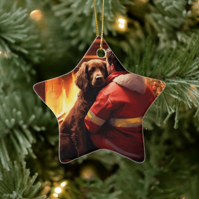 Cocker Spaniel Christmas Ornament, Fireman Pet  Ceramic Ornament (Tree)