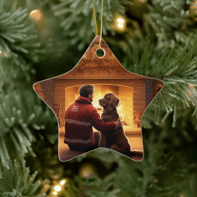 Cocker Spaniel Christmas Ornament, Fireman Pet  Ceramic Ornament (Tree)