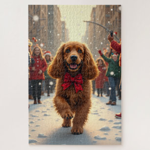 Cocker Spaniel Christmas Parade Holiday Painting Jigsaw Puzzle