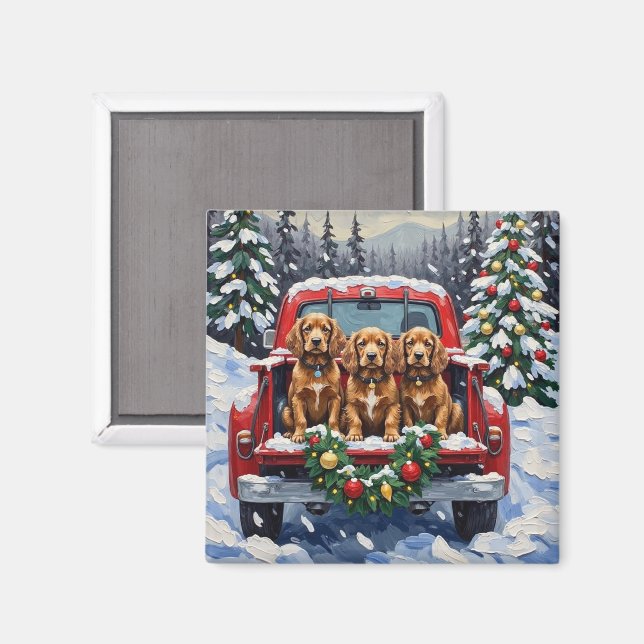Cocker Spaniel Christmas Red Truck Holiday Magnet (Front/Back)