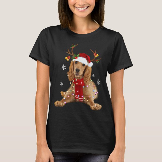 Cocker Spaniel Christmas Reindeer Christmas Lights T-Shirt (Front)