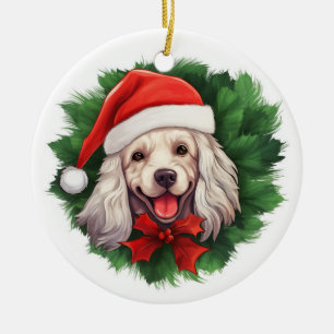 Cocker Spaniel Christmas Wreath Ceramic Ornament