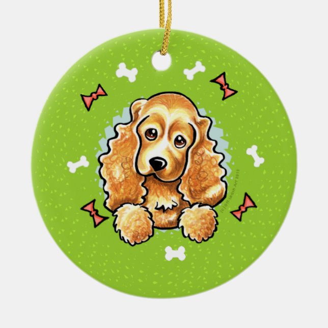 Cocker Spaniel Christmas Wreath Ceramic Ornament (Front)