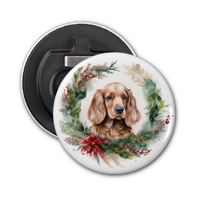 Cocker Spaniel Christmas Wreath Festive Pup  Bottle Opener (Front)