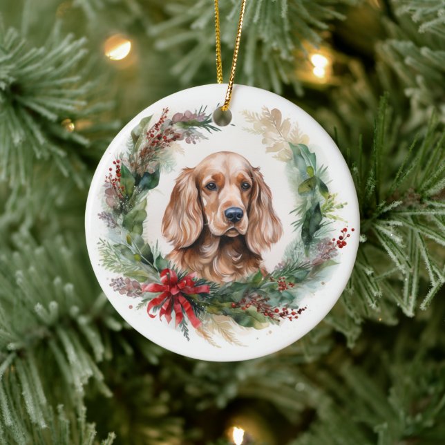 Cocker Spaniel Christmas Wreath Festive Pup  Ceramic Ornament (Tree)
