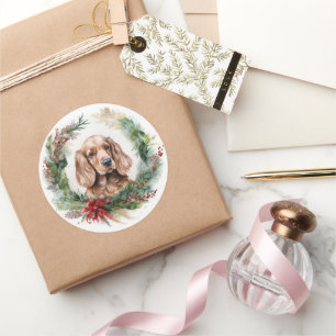 Cocker Spaniel Christmas Wreath Festive Pup  Classic Round Sticker