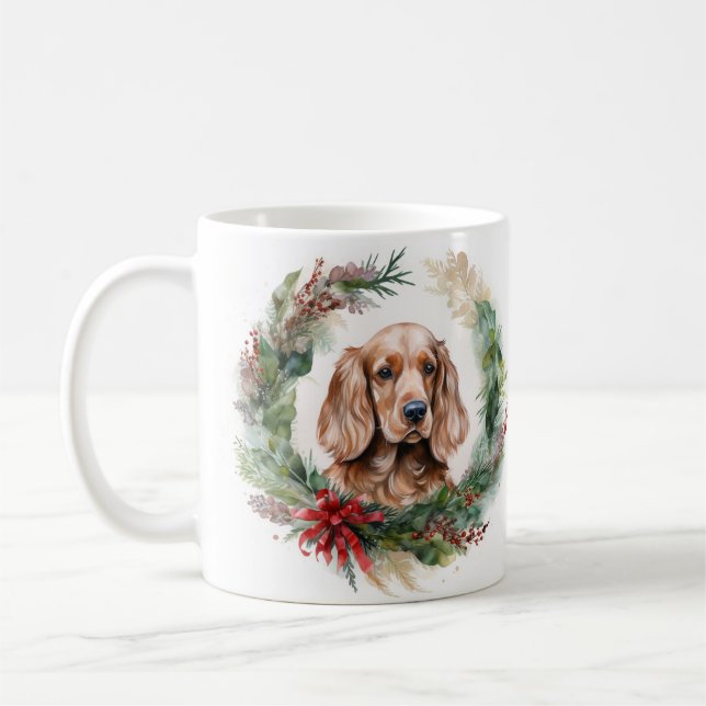 Cocker Spaniel Christmas Wreath Festive Pup  Coffee Mug (Left)