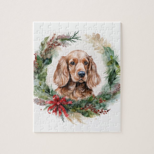 Cocker Spaniel Christmas Wreath Festive Pup  Jigsaw Puzzle (Vertical)
