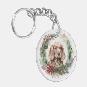 Cocker Spaniel Christmas Wreath Festive Pup Key Ring