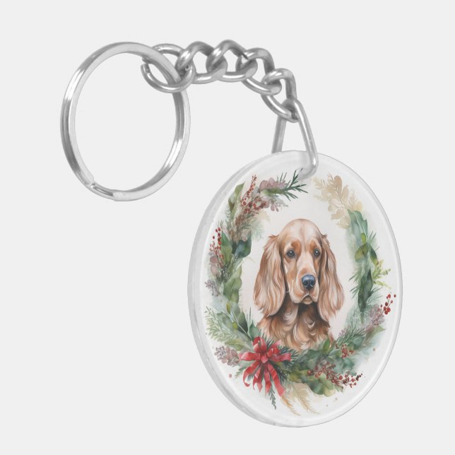Cocker Spaniel Christmas Wreath Festive Pup  Key Ring (Front Left)