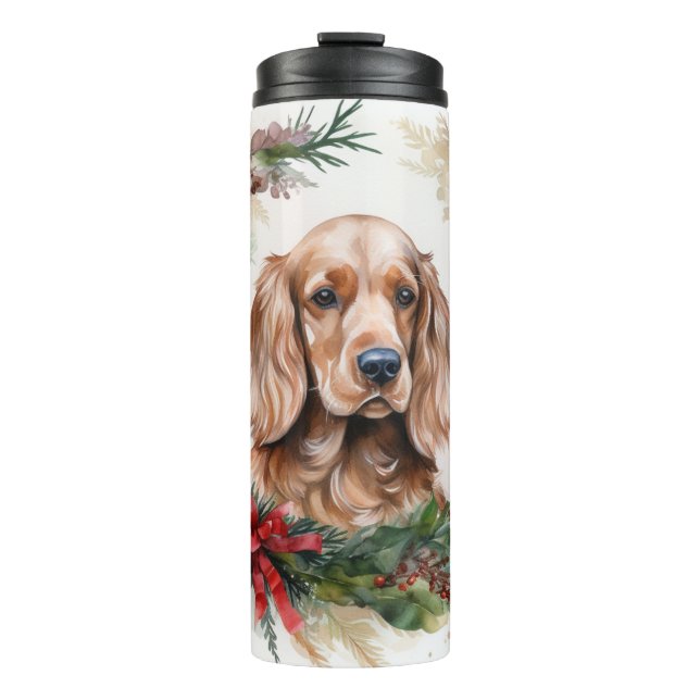 Cocker Spaniel Christmas Wreath Festive Pup  Thermal Tumbler (Front)