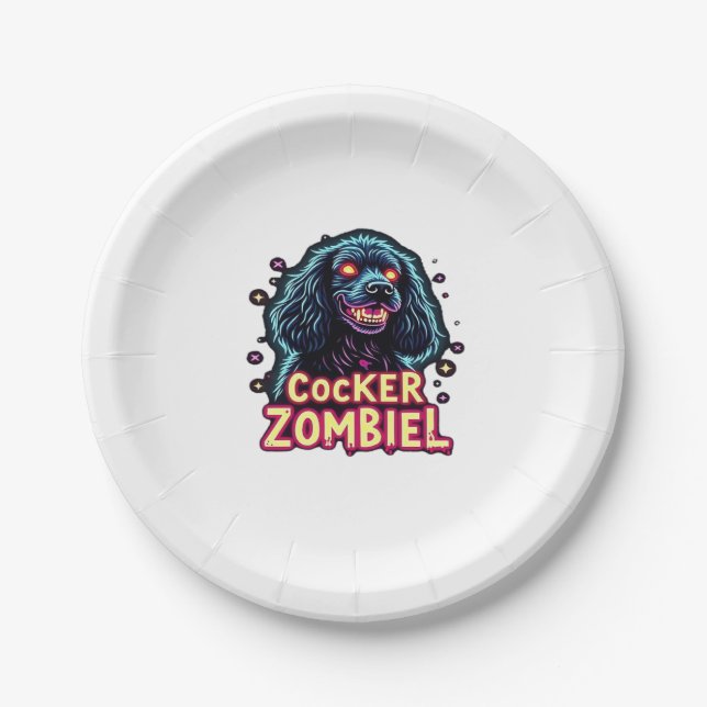 Cocker Spaniel Cockie Zombie Dog Halloween Essenti Paper Plate (Front)