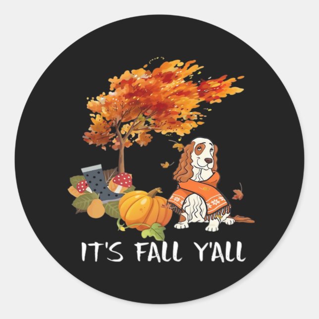 Cocker Spaniel Costume Autumn It’s Fall Y’all Classic Round Sticker (Front)