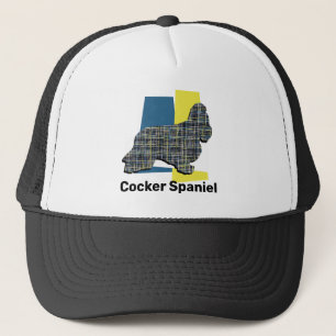 Cocker Spaniel Cute Dog Silhouette Tricolour Grid Trucker Hat