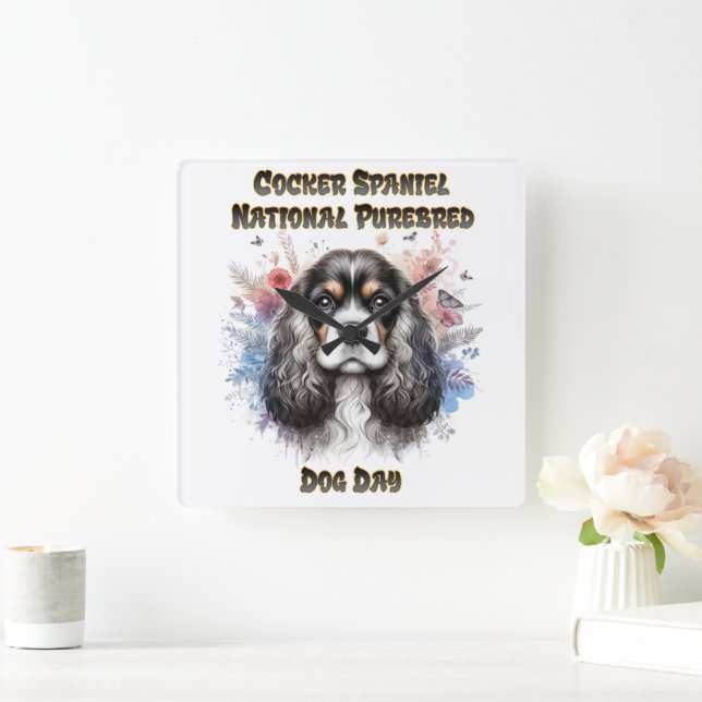 Cocker Spaniel Day Celebration Square Wall Clock (Home)