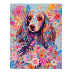 Cocker Spaniel Dog and Flowers  002 - Tailor jewel Poster