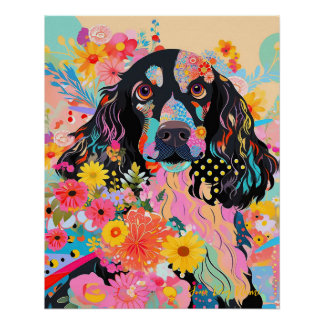 Cocker Spaniel Dog and Flowers  005 - Tailor jewel Poster
