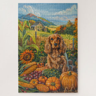 Cocker Spaniel Dog Autumn Harvest Thanksgiving Jigsaw Puzzle