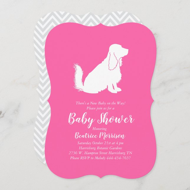 Cocker Spaniel Dog Baby Shower Girl Pink Invitation (Front/Back)