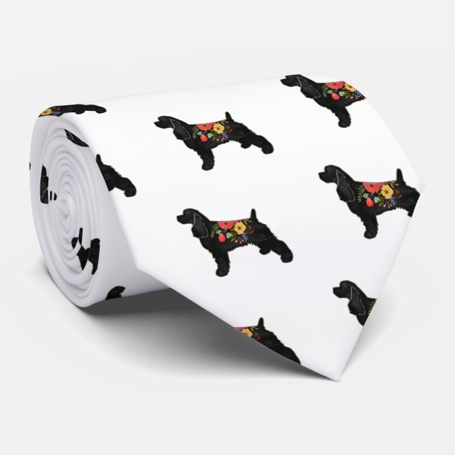 Cocker Spaniel Dog Breed Bohemian Floral Saddle Tie (Rolled)