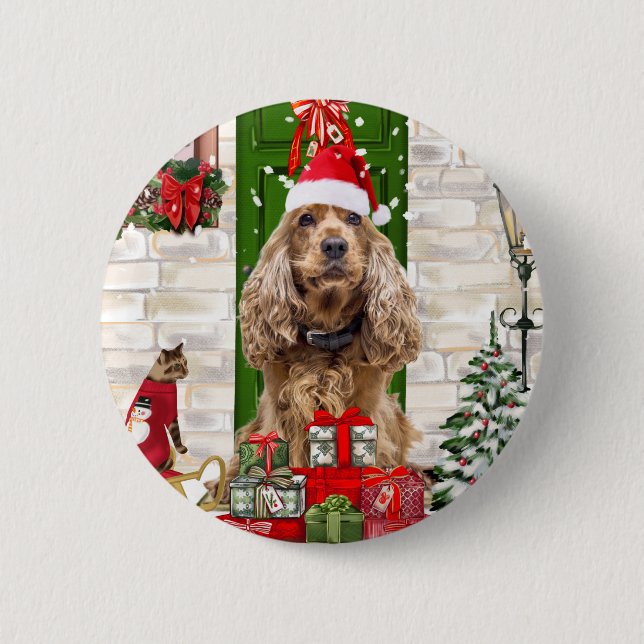 Cocker Spaniel Dog Christmas 6 Cm Round Badge (Front)