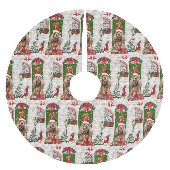 Cocker Spaniel Dog Christmas   Brushed Polyester Tree Skirt (Front)