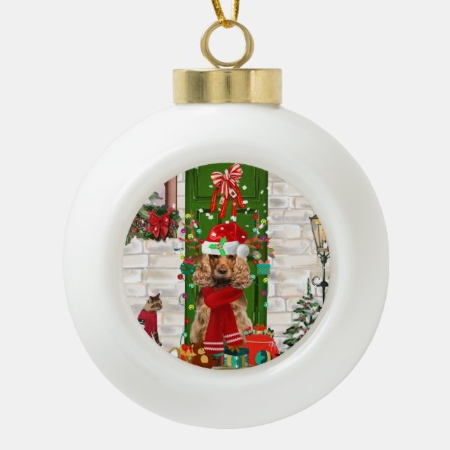 Cocker Spaniel Dog Christmas  Ceramic Ball Christmas Ornament (Front)