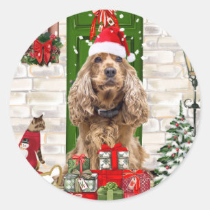Cocker Spaniel Dog Christmas Classic Round Sticker