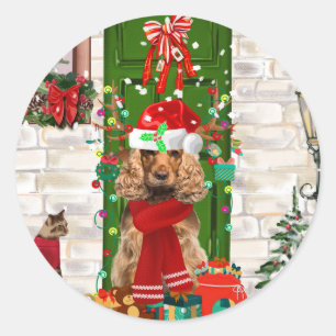Cocker Spaniel Dog Christmas  Classic Round Sticker