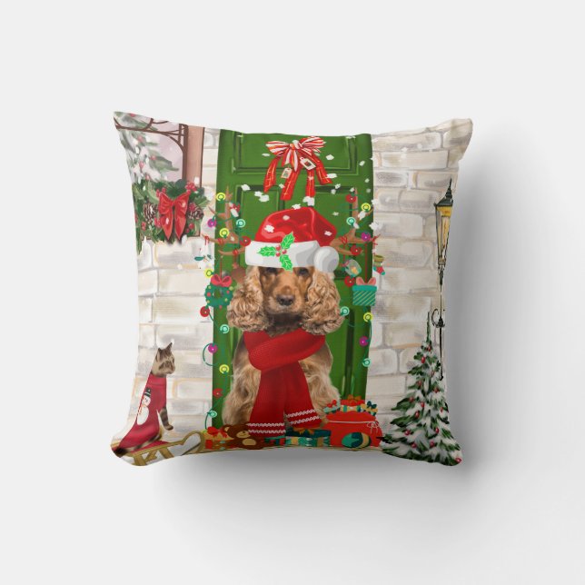 Cocker Spaniel Dog Christmas Cushion (Front)