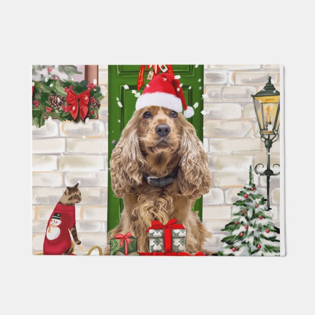 Cocker Spaniel Dog Christmas Doormat (Front)